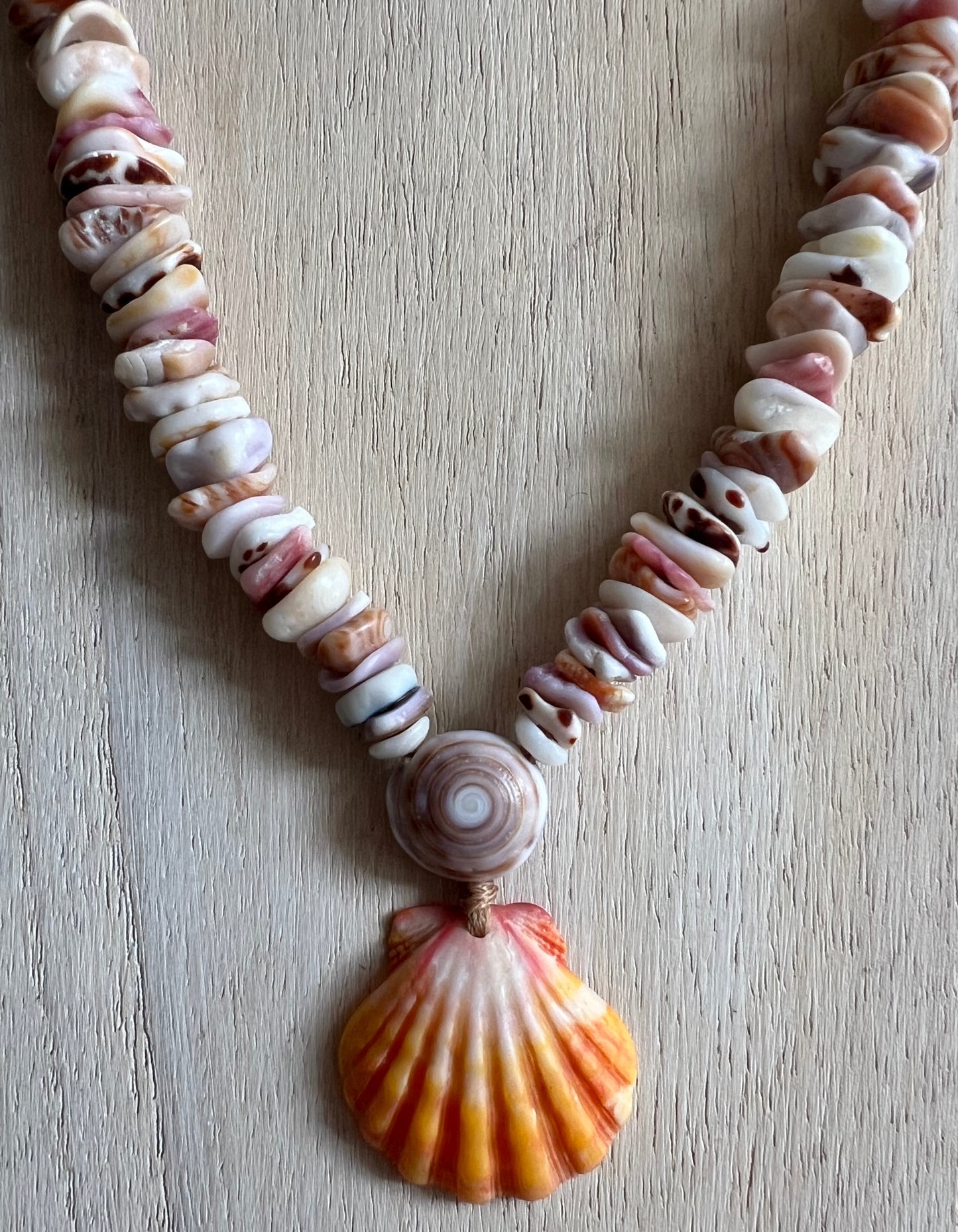 Sunrise Necklace with Puka + Moku Detail