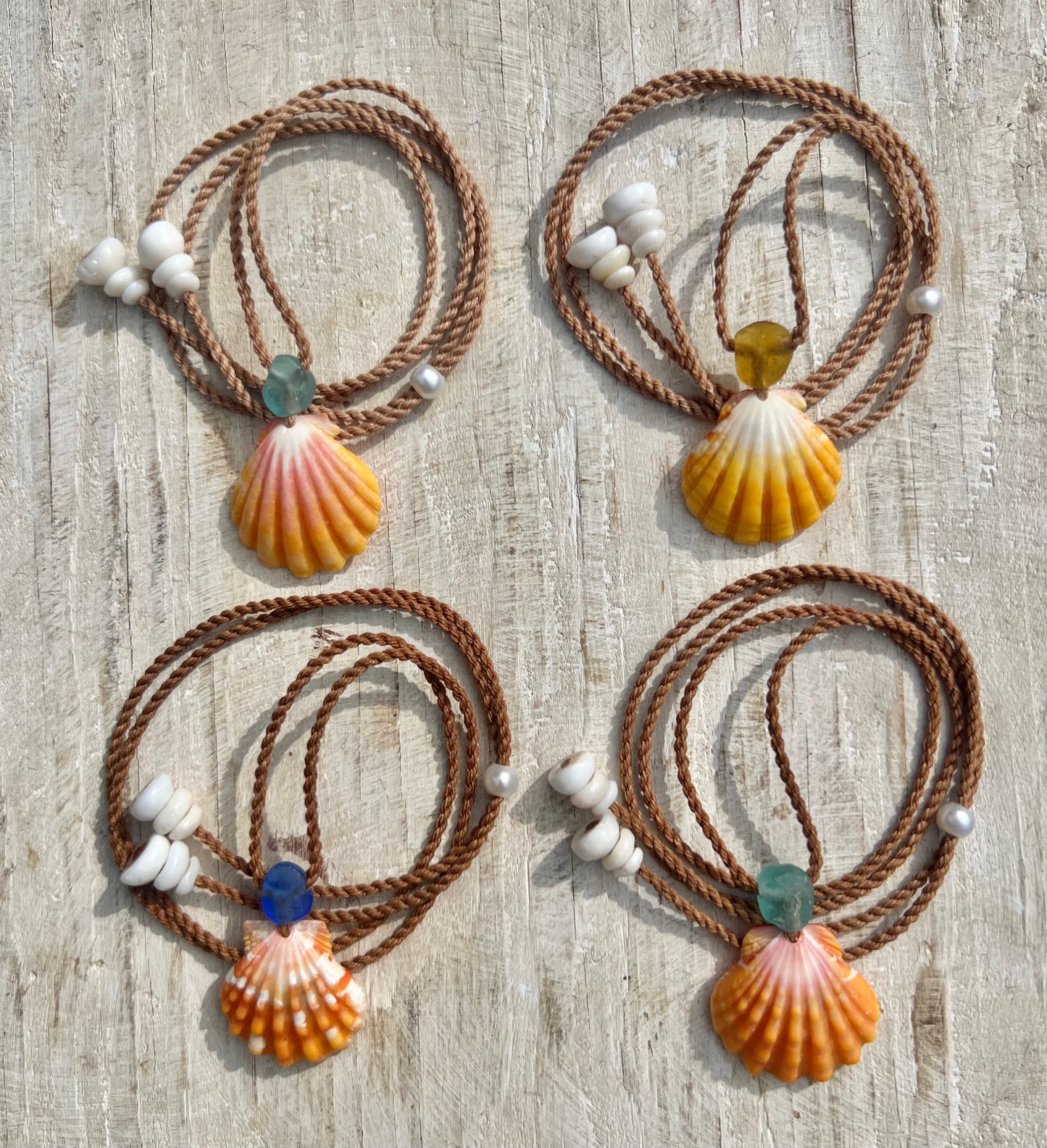 Sunrise Shell + Sea Glass Adjustable Necklace