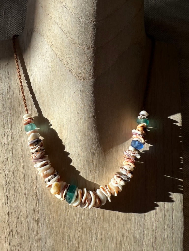 Sea Glass Hapa + Moku Necklace