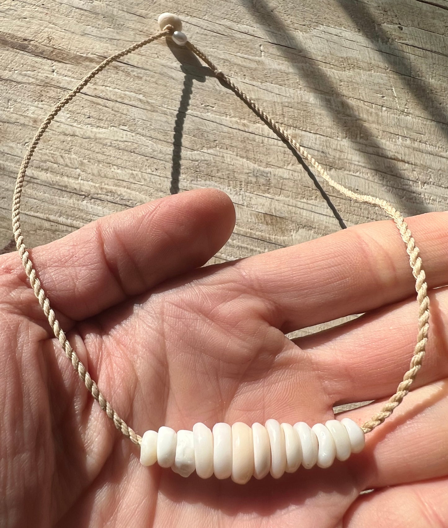 Puka Mini Bar Necklace ~ White (small shell)