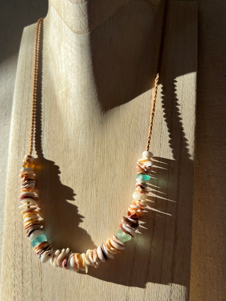 Sea Glass Hapa + Moku Necklace