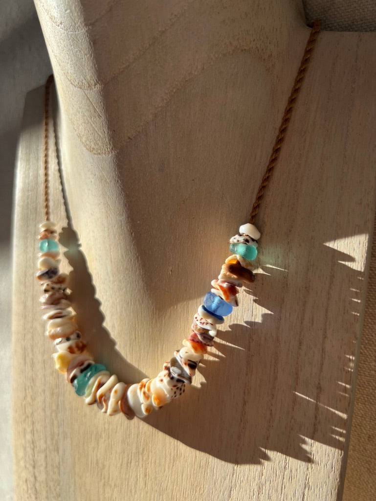 Sea Glass Hapa + Moku Necklace