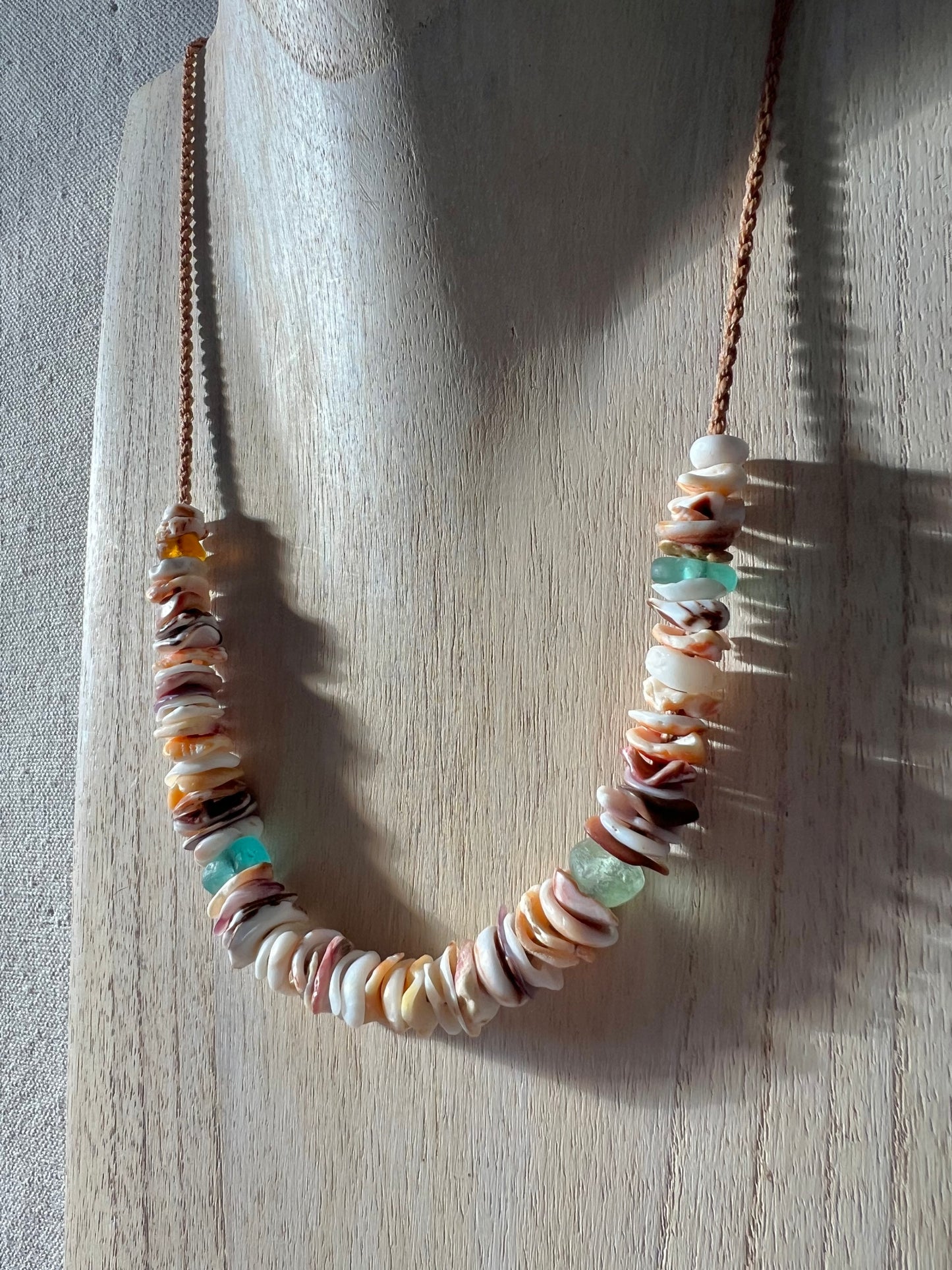 Sea Glass Hapa + Moku Necklace