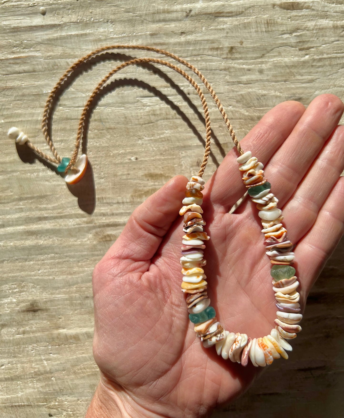 Sea Glass Hapa + Moku Necklace
