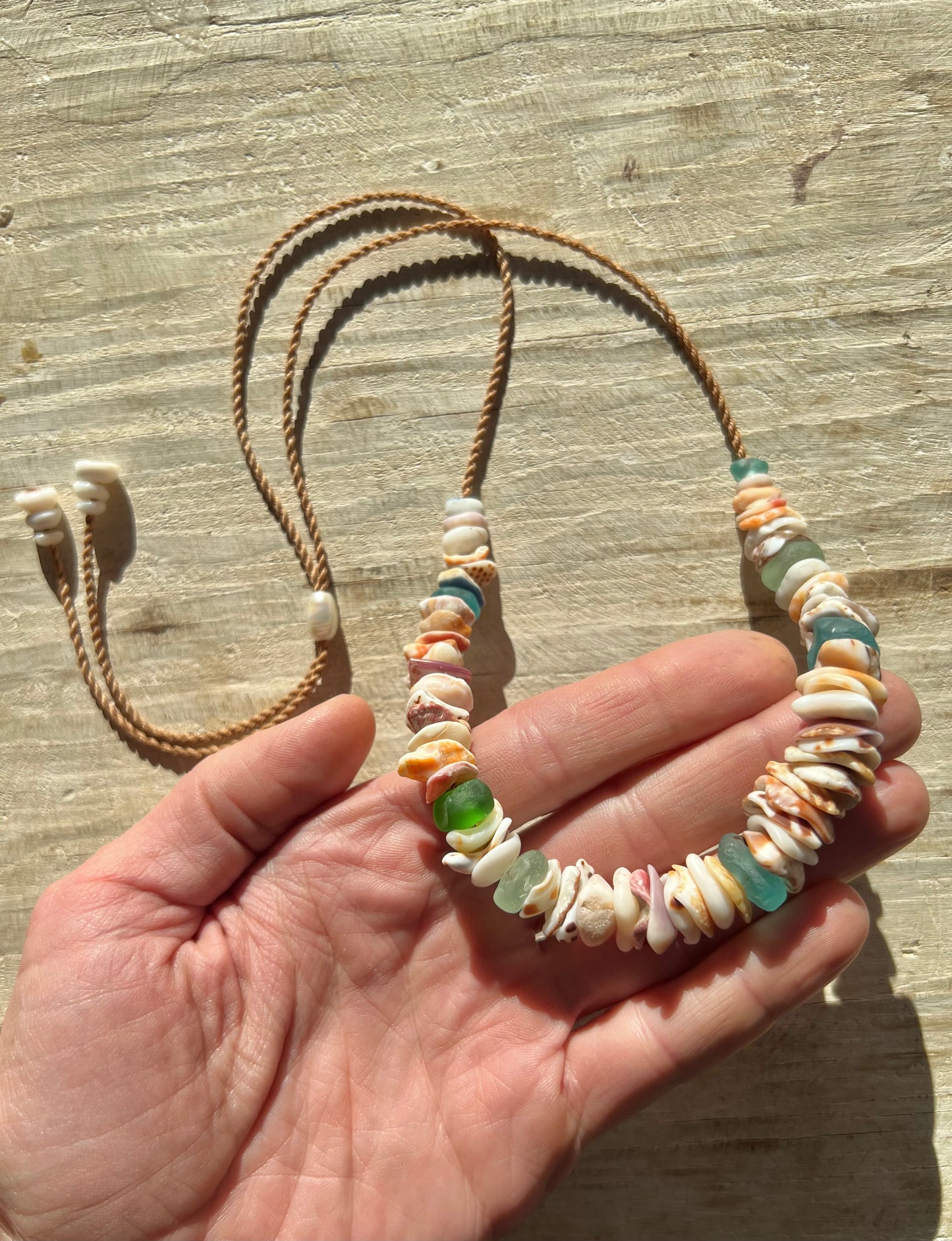 Sea Glass Hapa + Moku Necklace