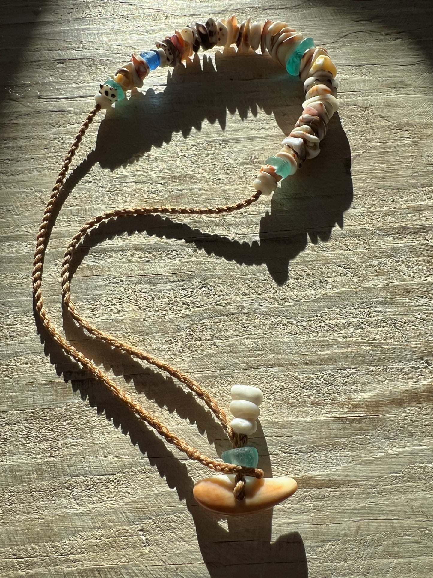 Sea Glass Hapa + Moku Necklace