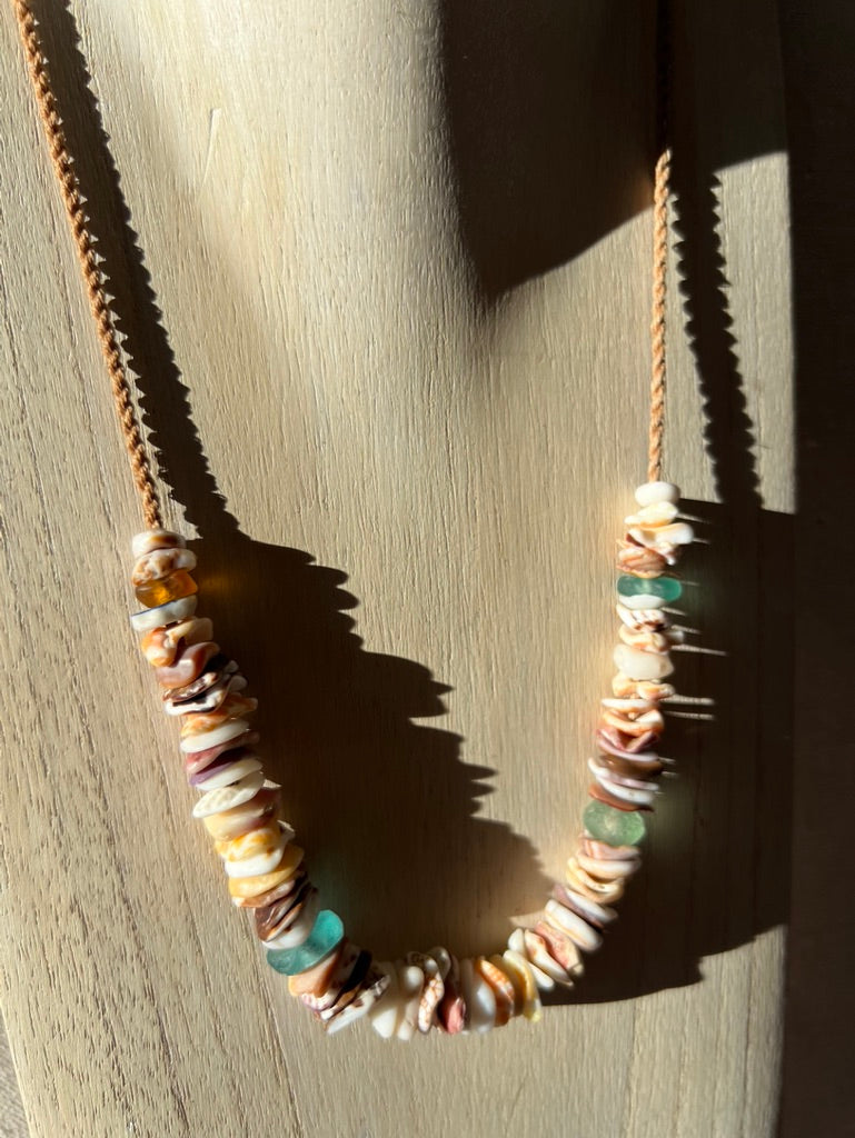 Sea Glass Hapa + Moku Necklace