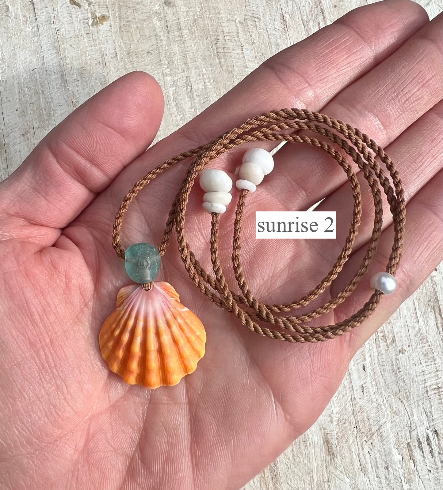 Sunrise Shell + Sea Glass Adjustable Necklace
