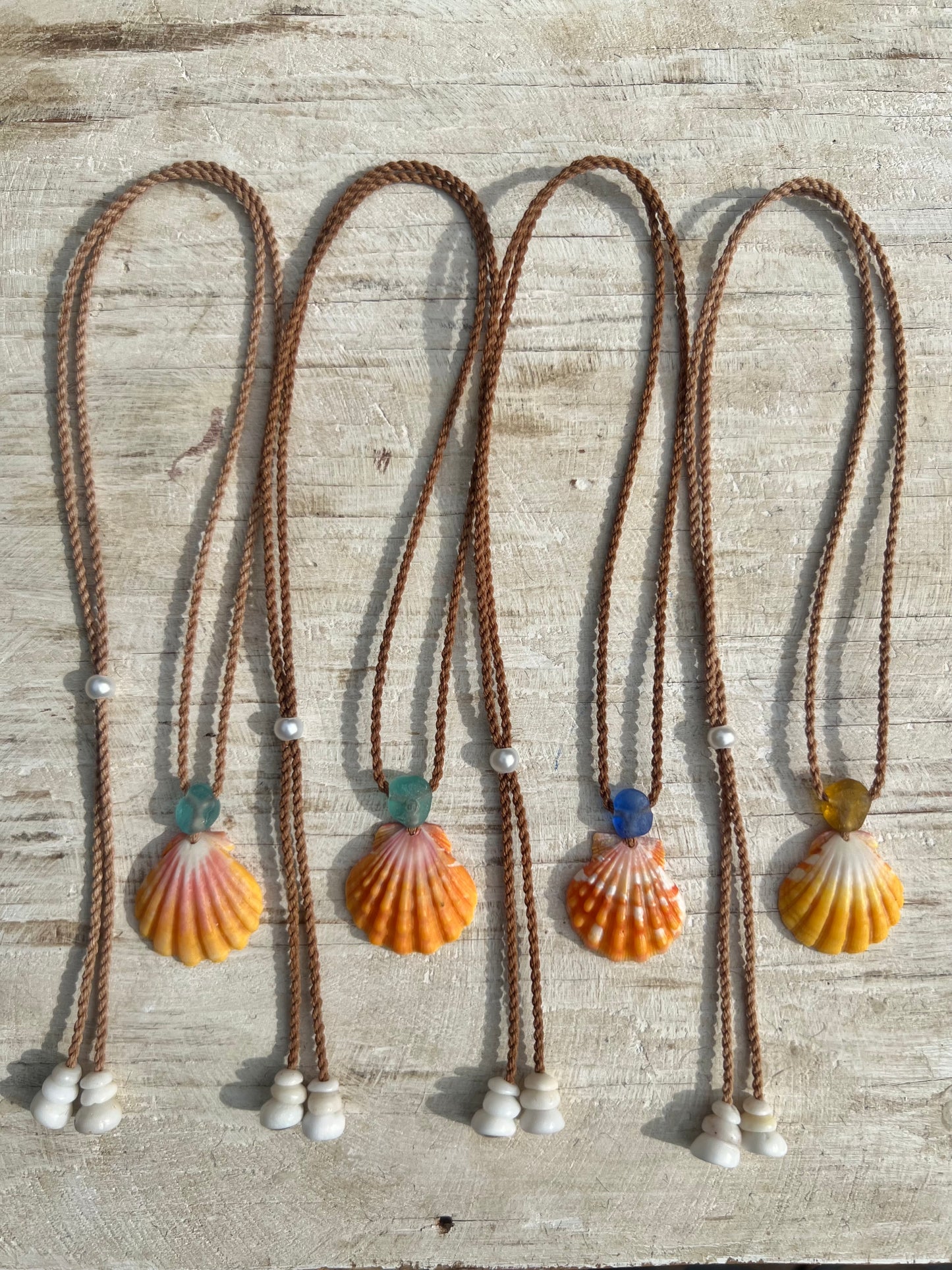 Sunrise Shell + Sea Glass Adjustable Necklace